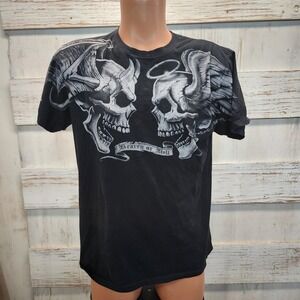 Heaven or Hell Skull Graphic Tee Black Gothic Angel Devil Shirt Mens Medium A23